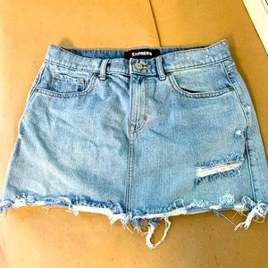 Express Denim Distressed Mini Skirt